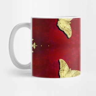 gold butterflies and flowers on red kaleidoscope Mug